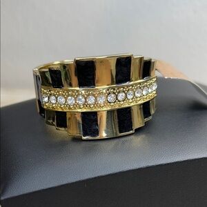 Swag Gold and Black Clamper Bracelet with Crystal Accents